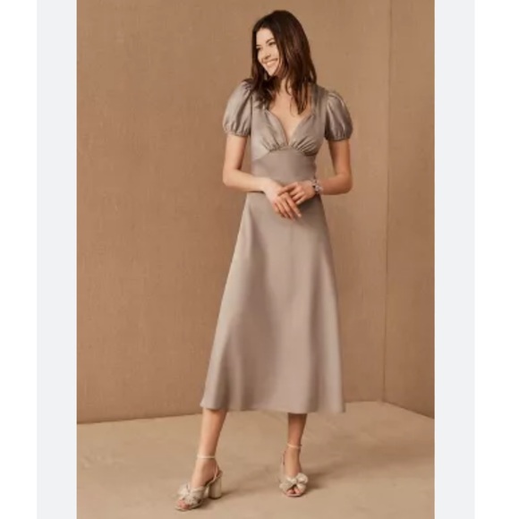 BHLDN Sachin & Babi Shelley Satin Midi Dress in Gray Taupe Size 10 - Picture 1 of 14